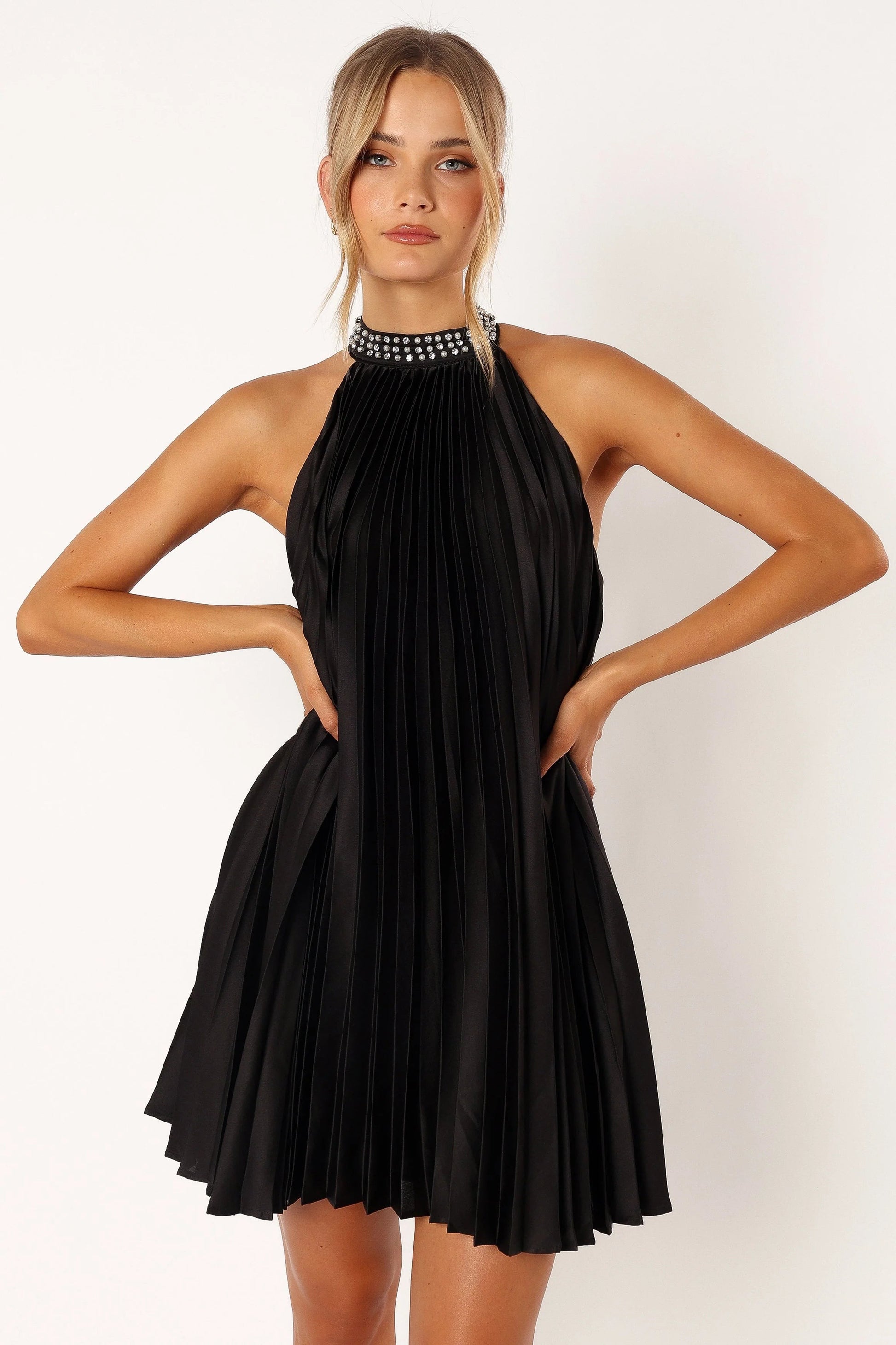 Halterneck Pearl & Diamante Shift Mini Dress