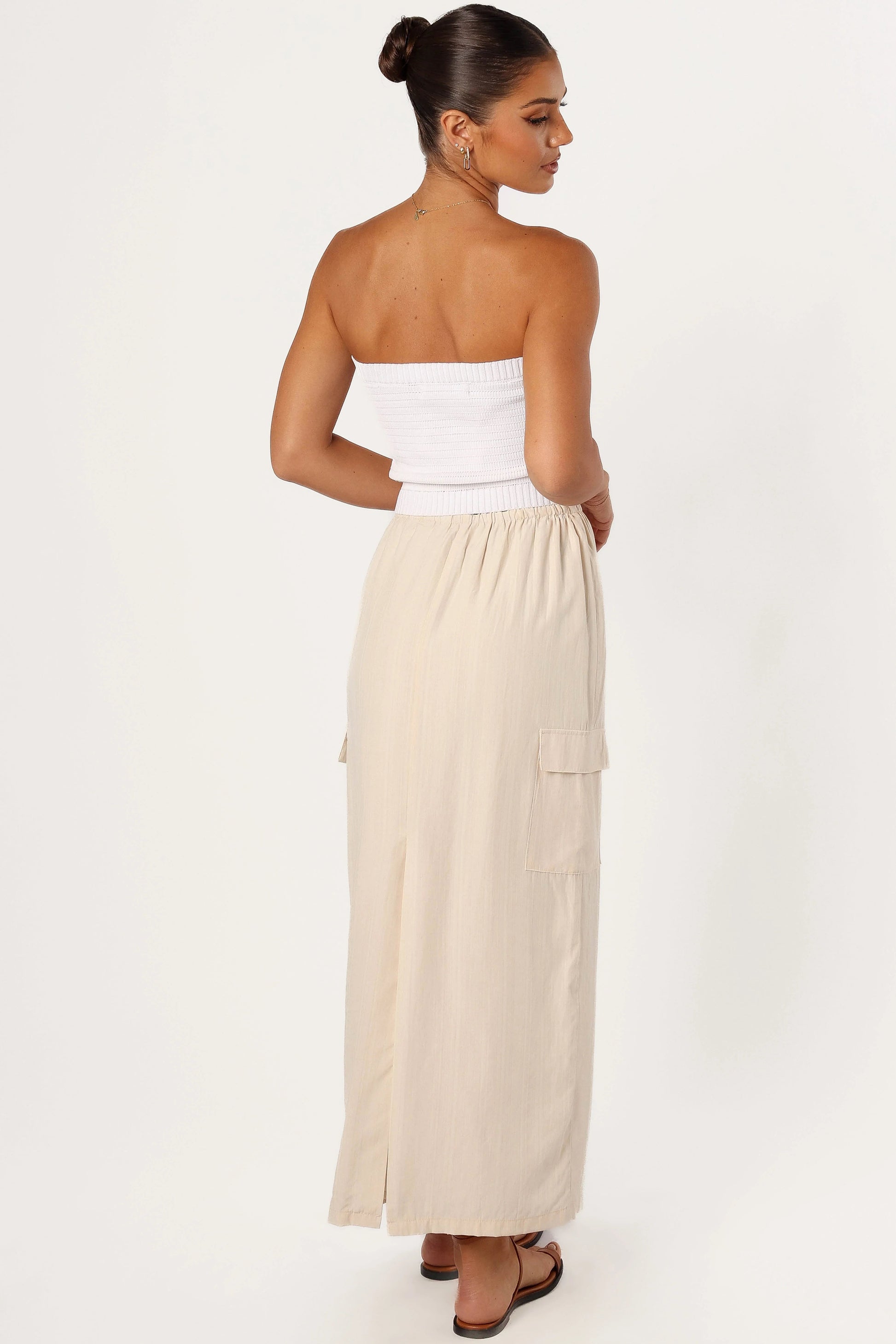 High-Waist Elastic Midi Skirt with Pockets