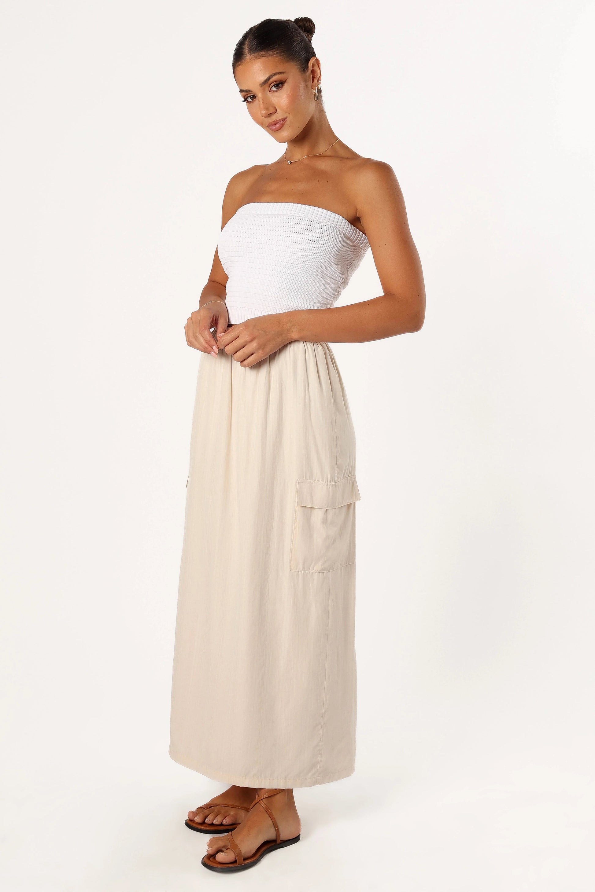 High-Waist Elastic Midi Skirt with Pockets
