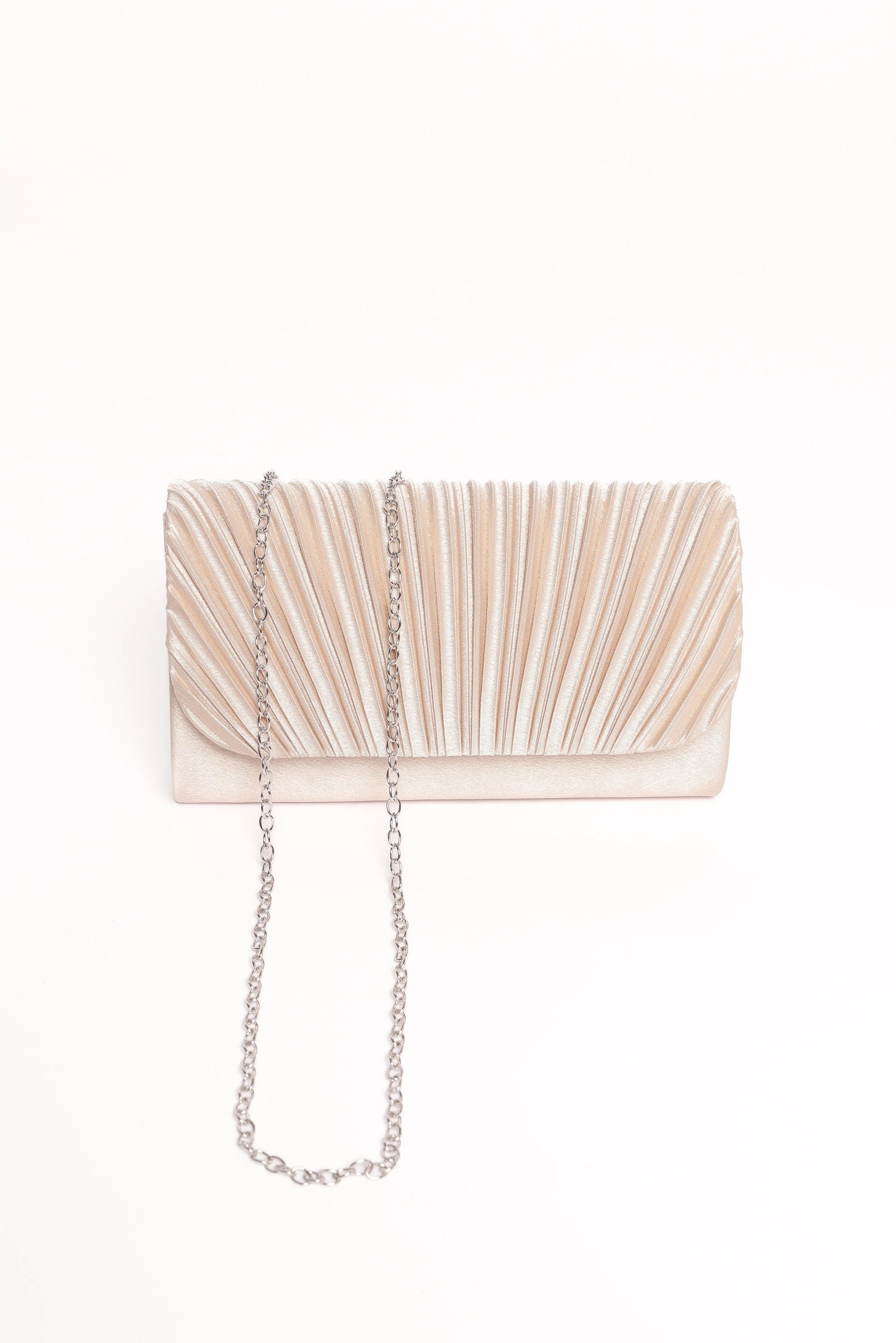 Pleated Satin Fold-Over Clutch