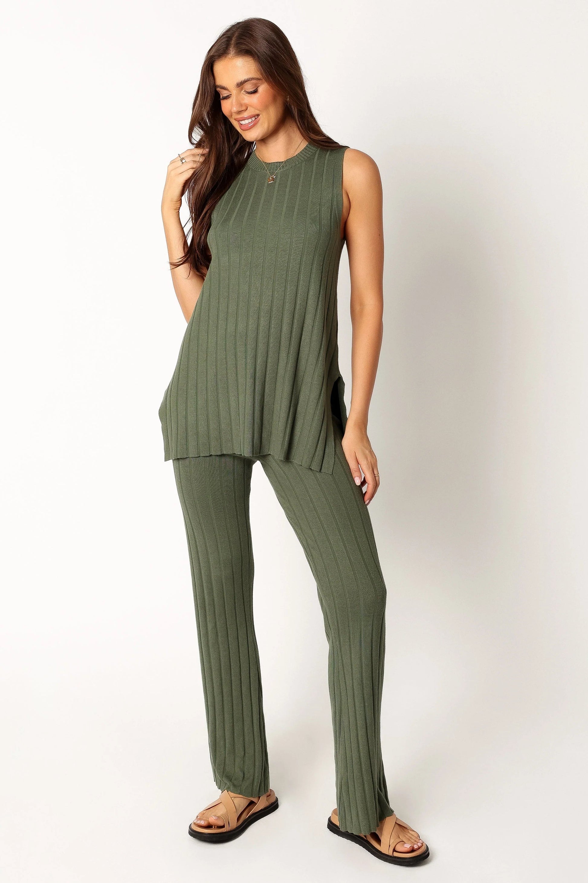 Ribbed Knit Sleeveless Top & Pant Set