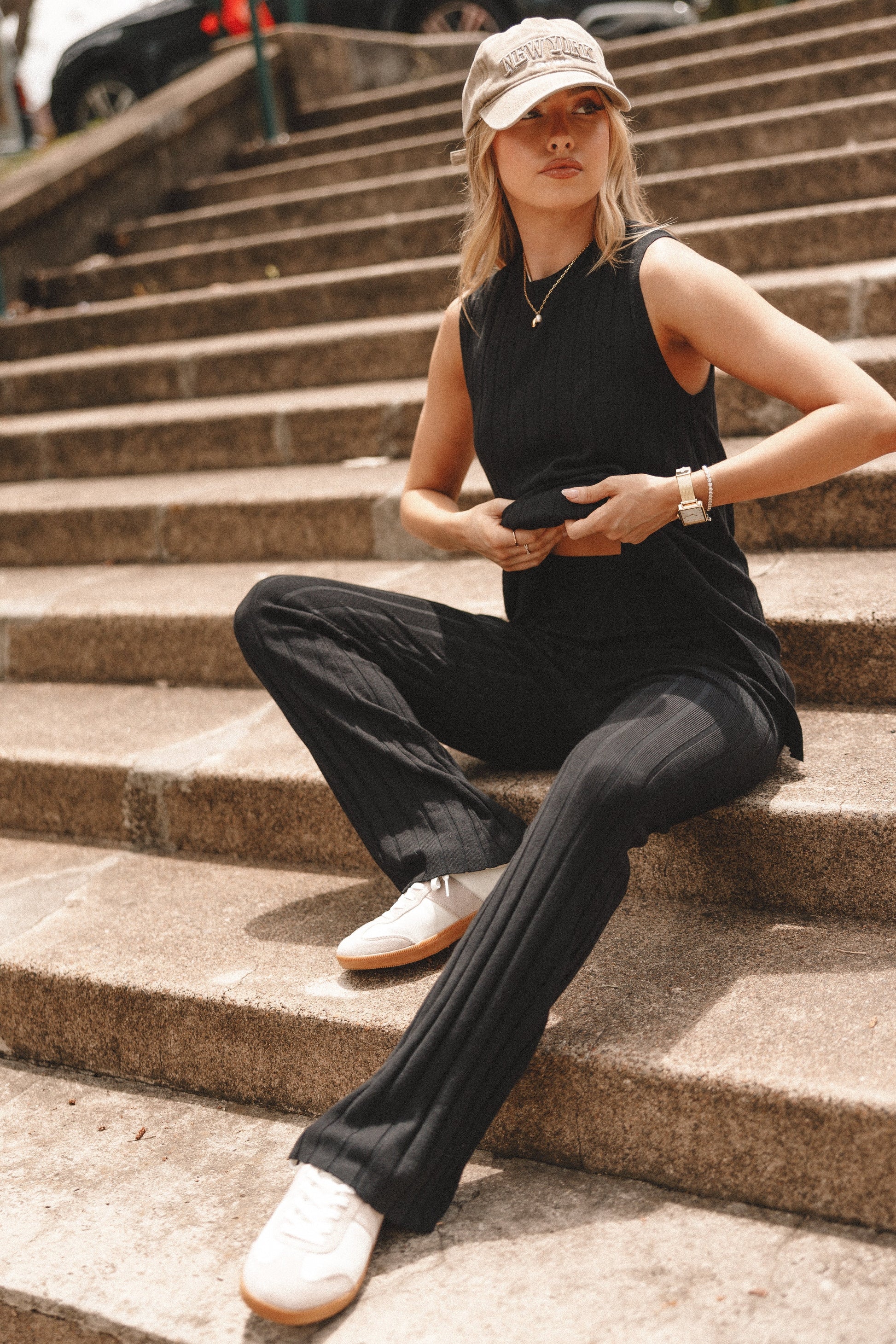 Ribbed Knit Sleeveless Top & Pant Set