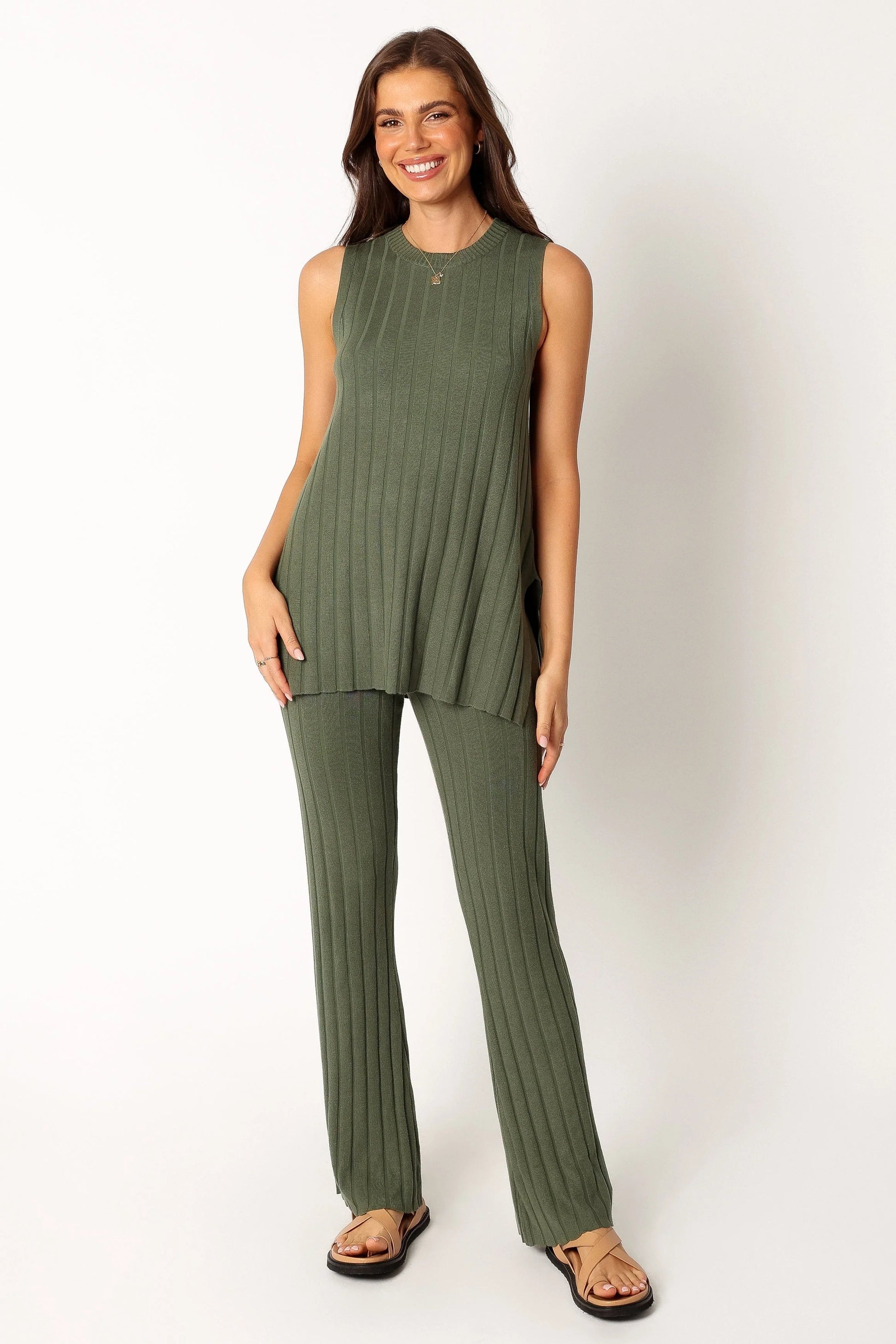 Ribbed Knit Sleeveless Top & Pant Set