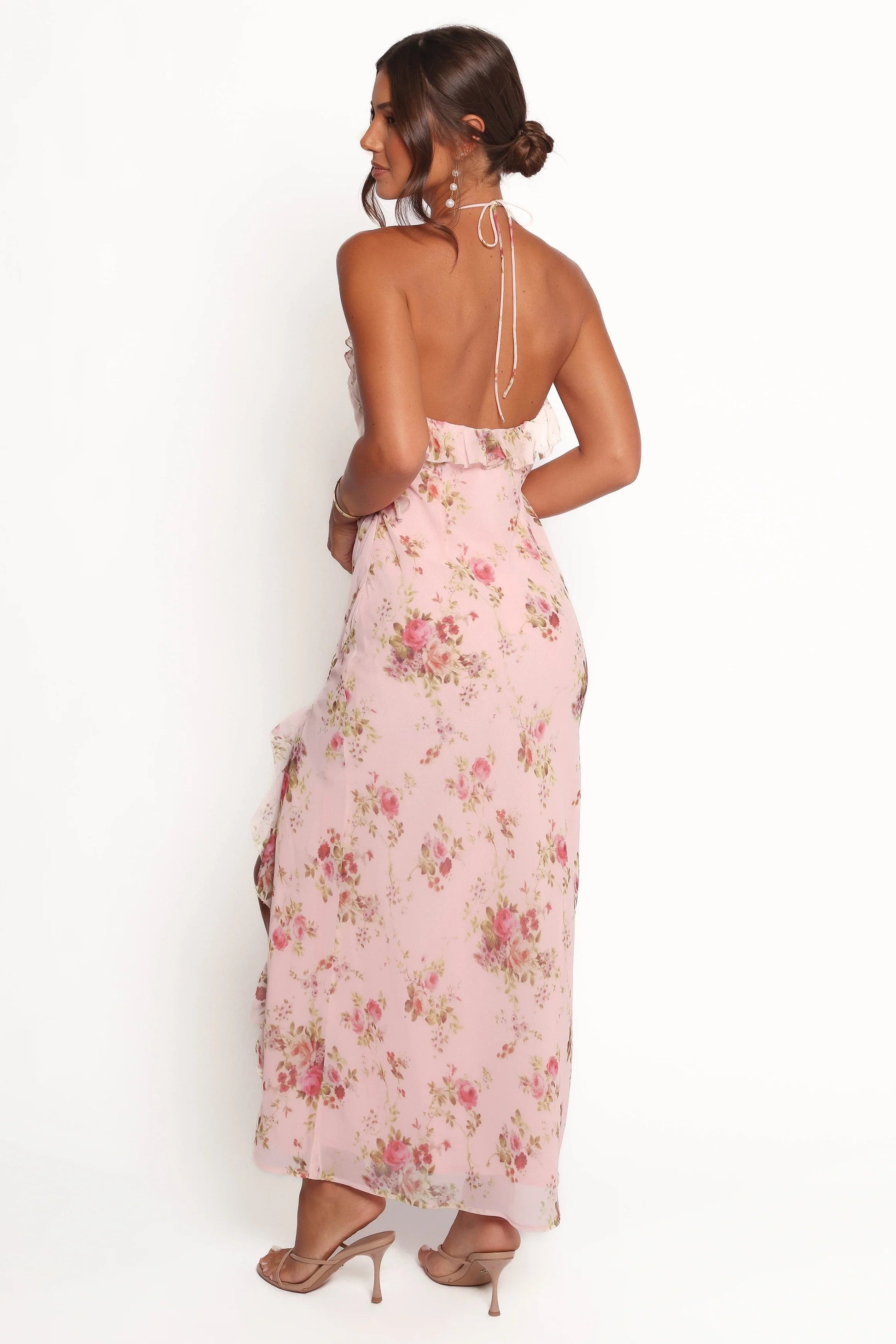 Ruffle-Halter Floral Maxi Dress