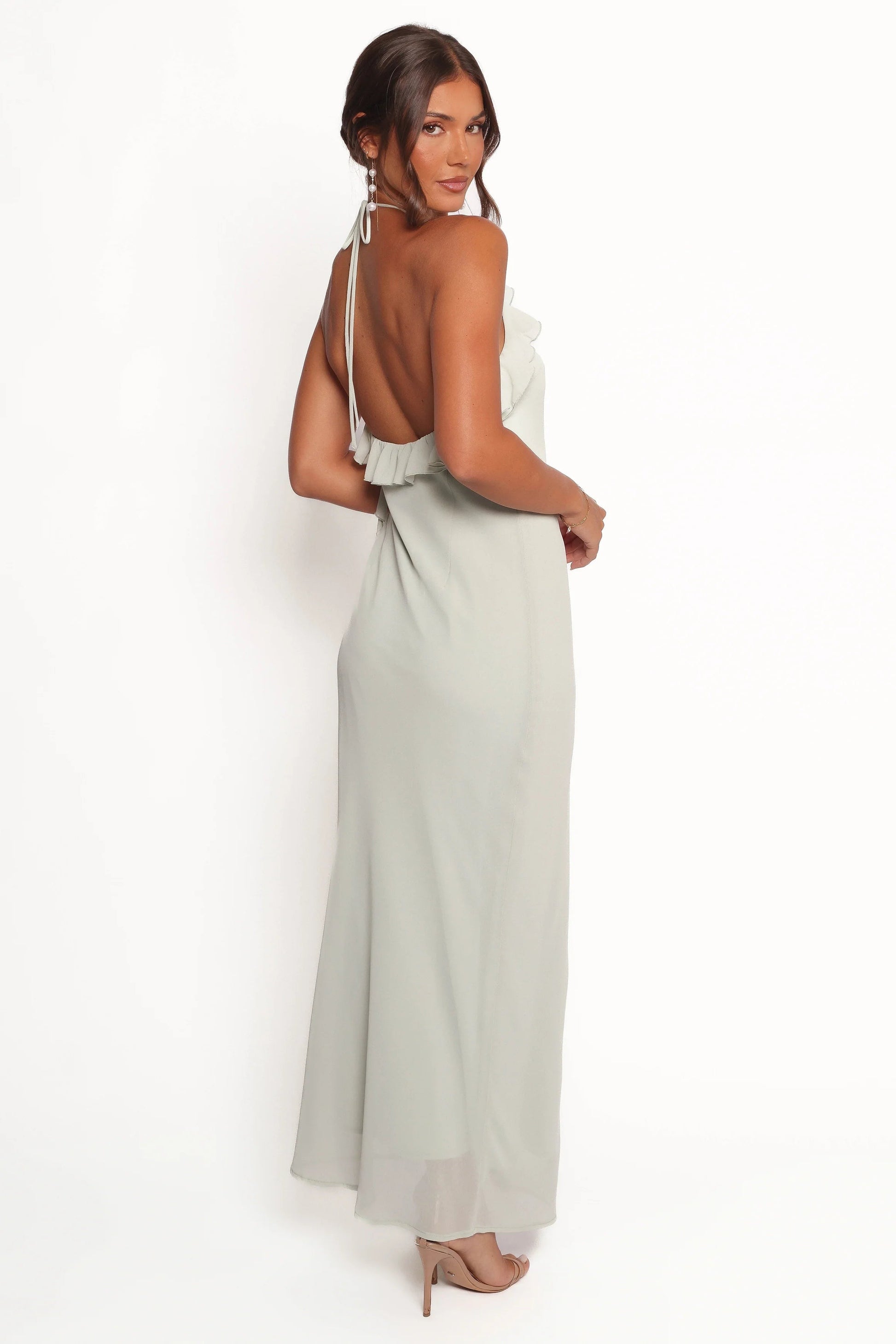 Ruffle-Halter Floral Maxi Dress