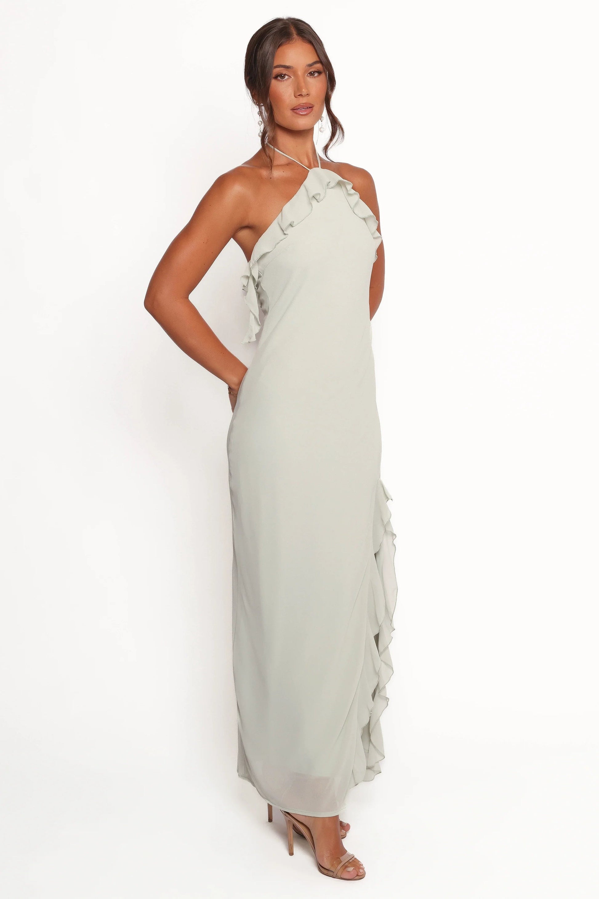 Ruffle-Halter Floral Maxi Dress