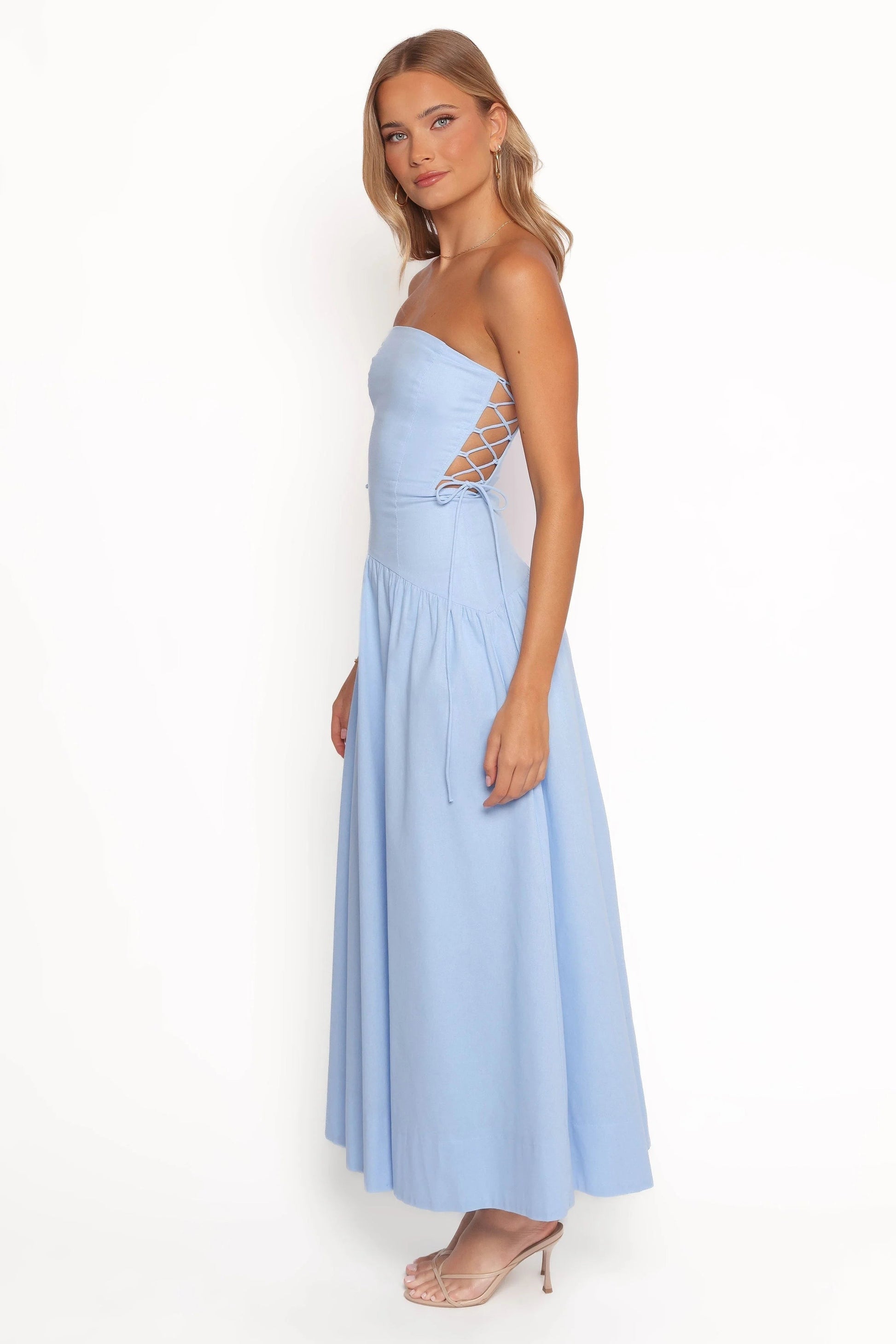 Side-Tie Bodice Boned Maxi Dress
