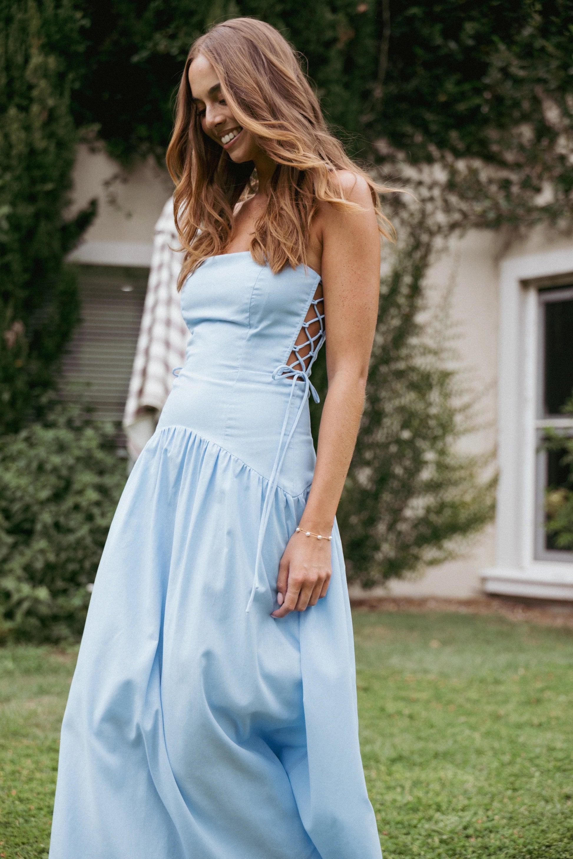 Side-Tie Bodice Boned Maxi Dress