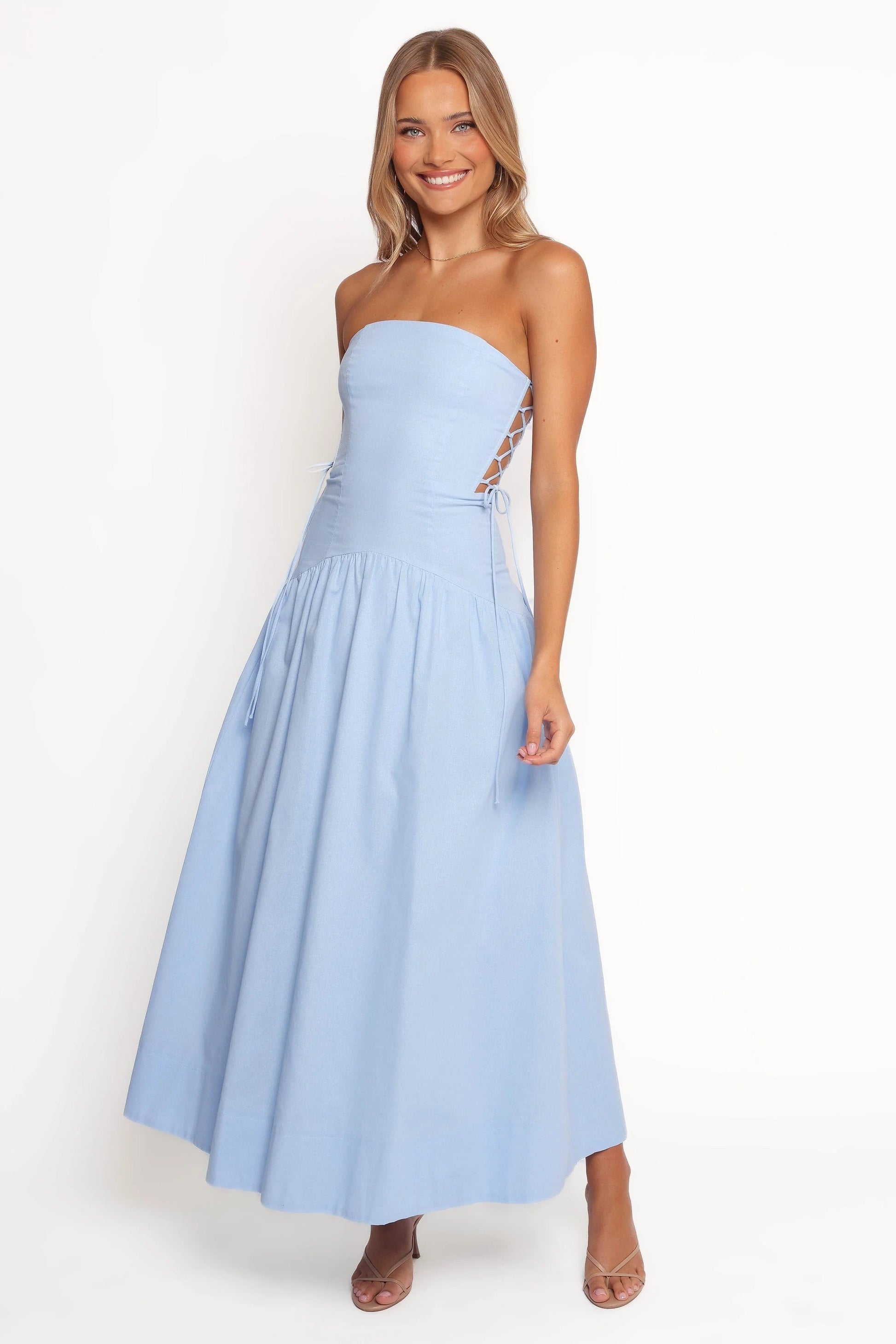Side-Tie Bodice Boned Maxi Dress