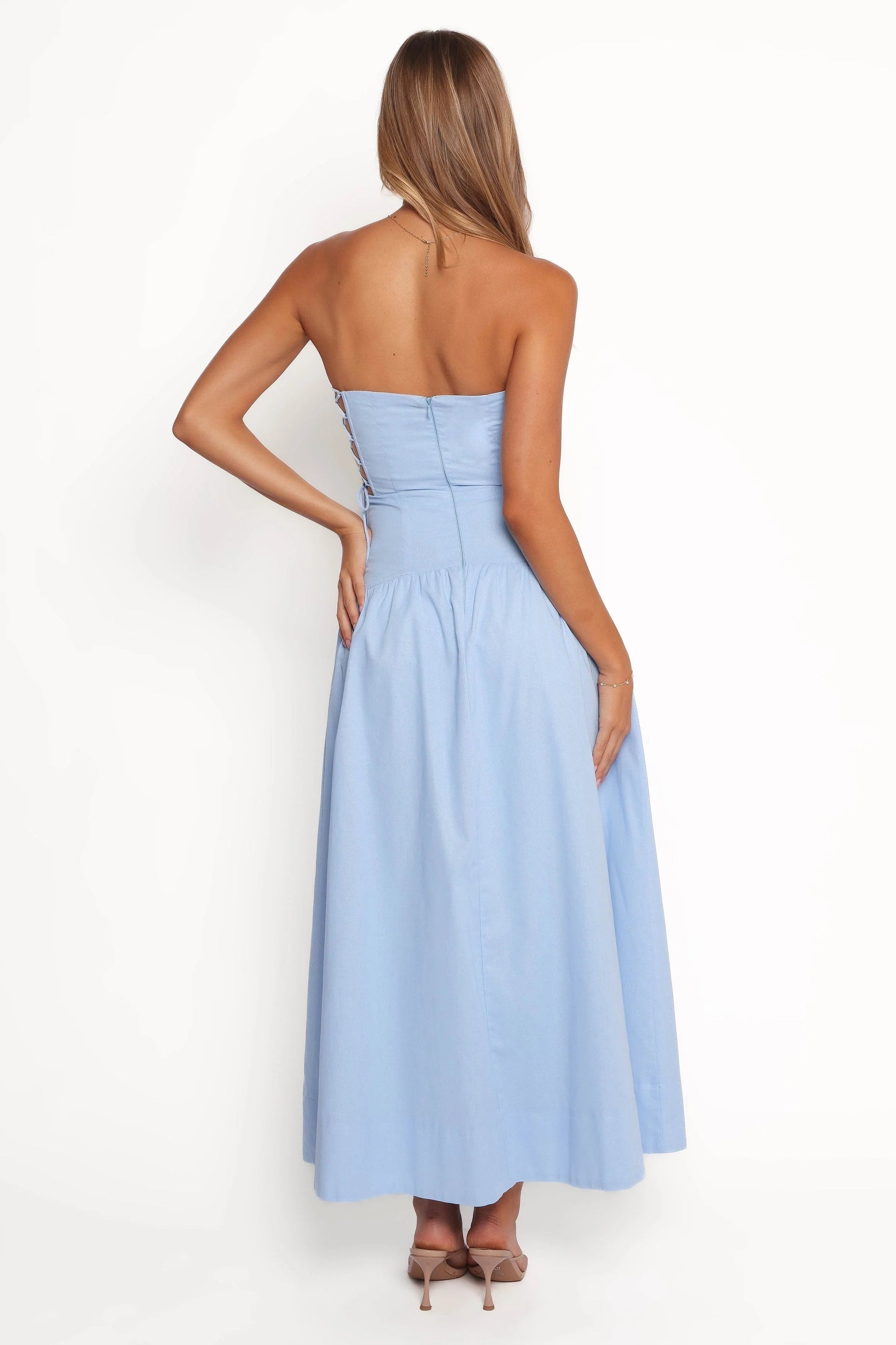 Side-Tie Bodice Boned Maxi Dress