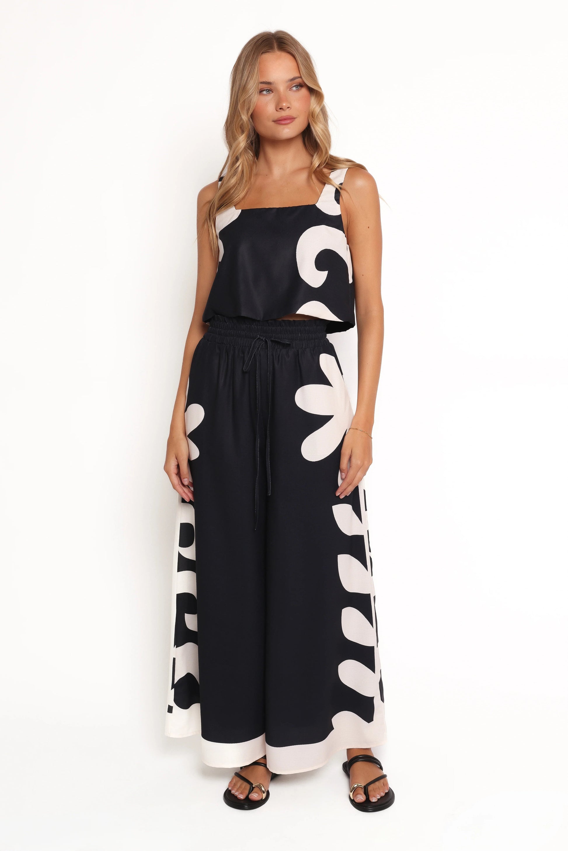 Square-Neck Linen-Blend Top & Wide-Leg Pants Set