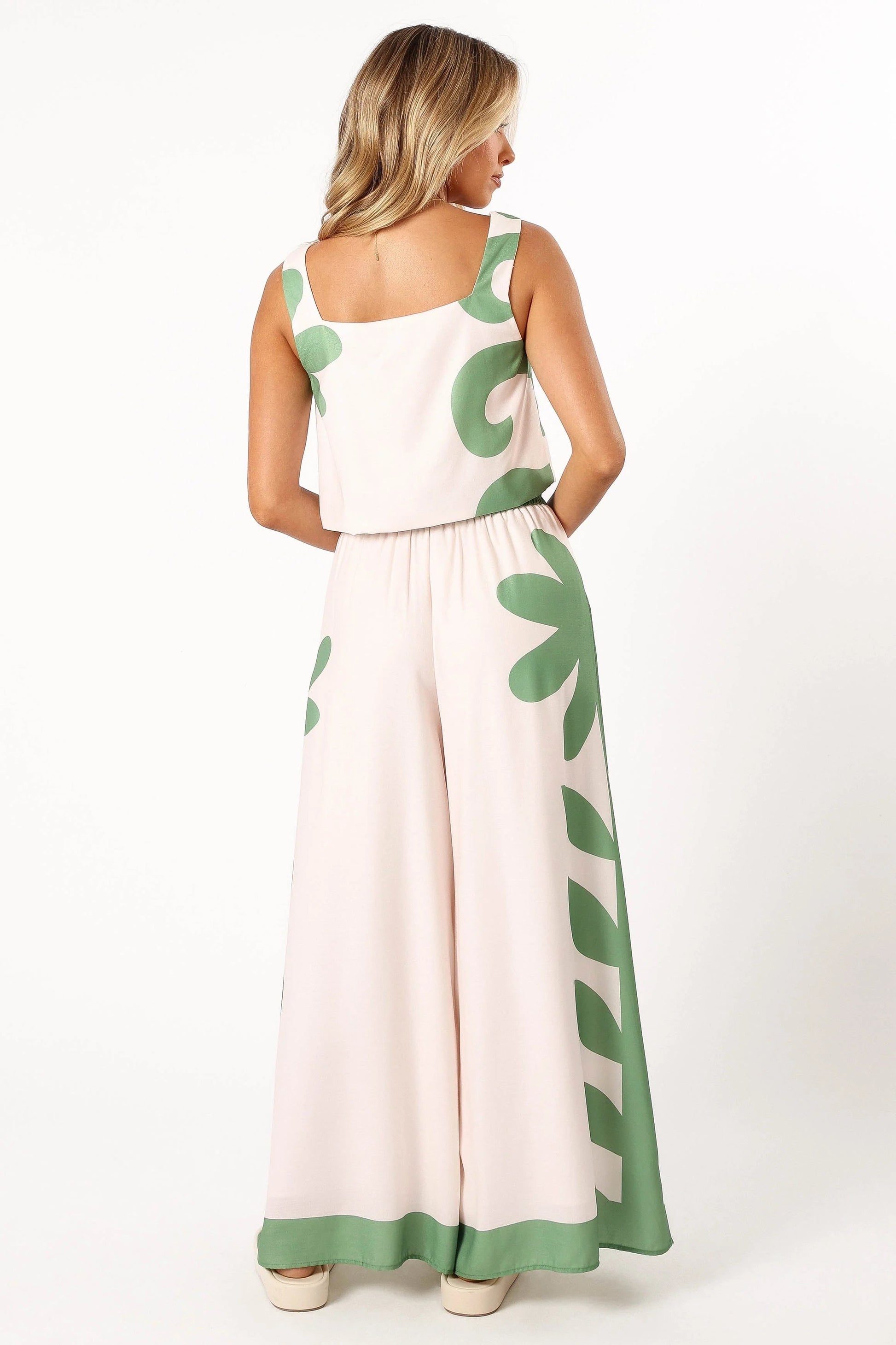 Square-Neck Linen-Blend Top & Wide-Leg Pants Set