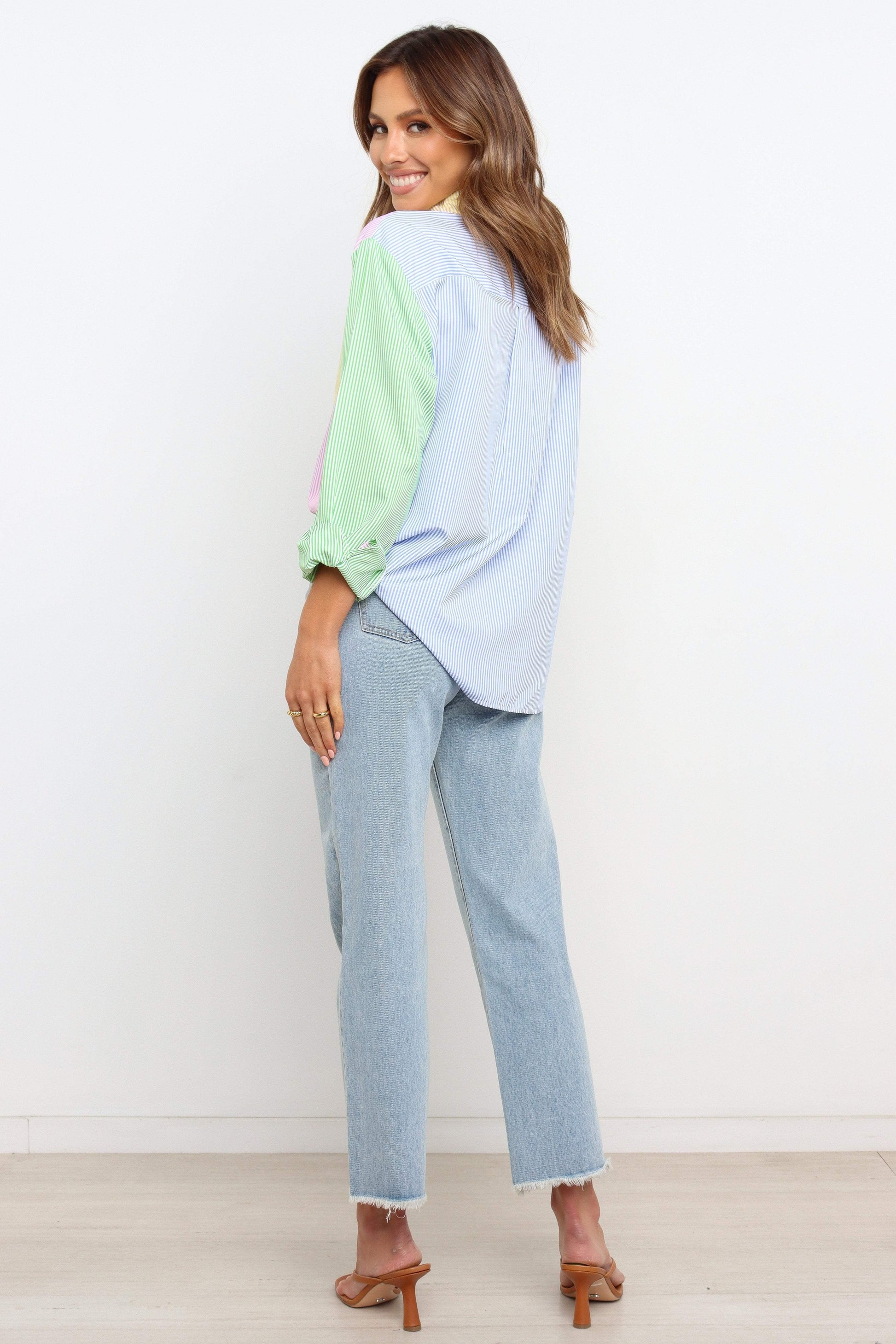 Striped Collared Button-Down Top