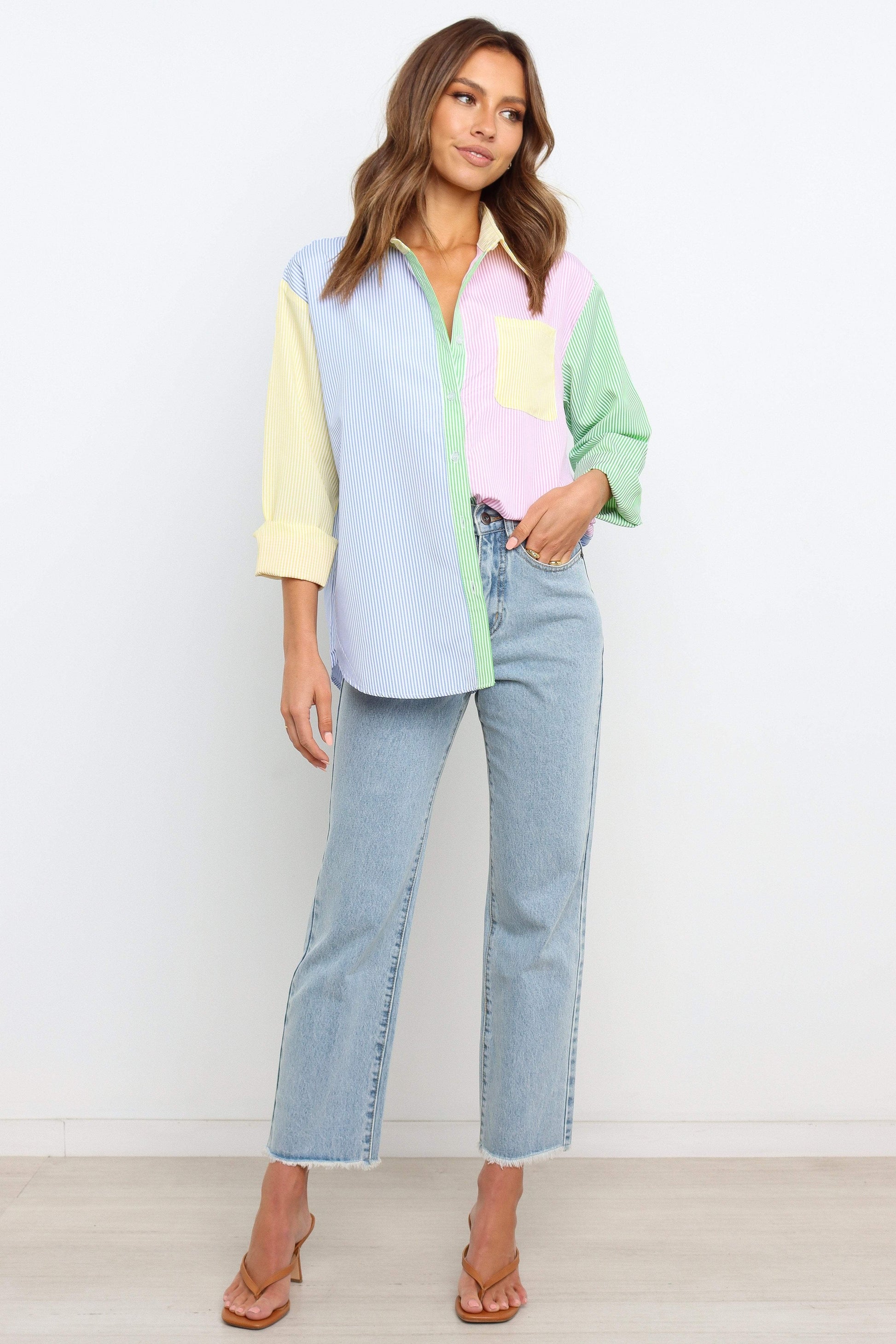 Striped Collared Button-Down Top