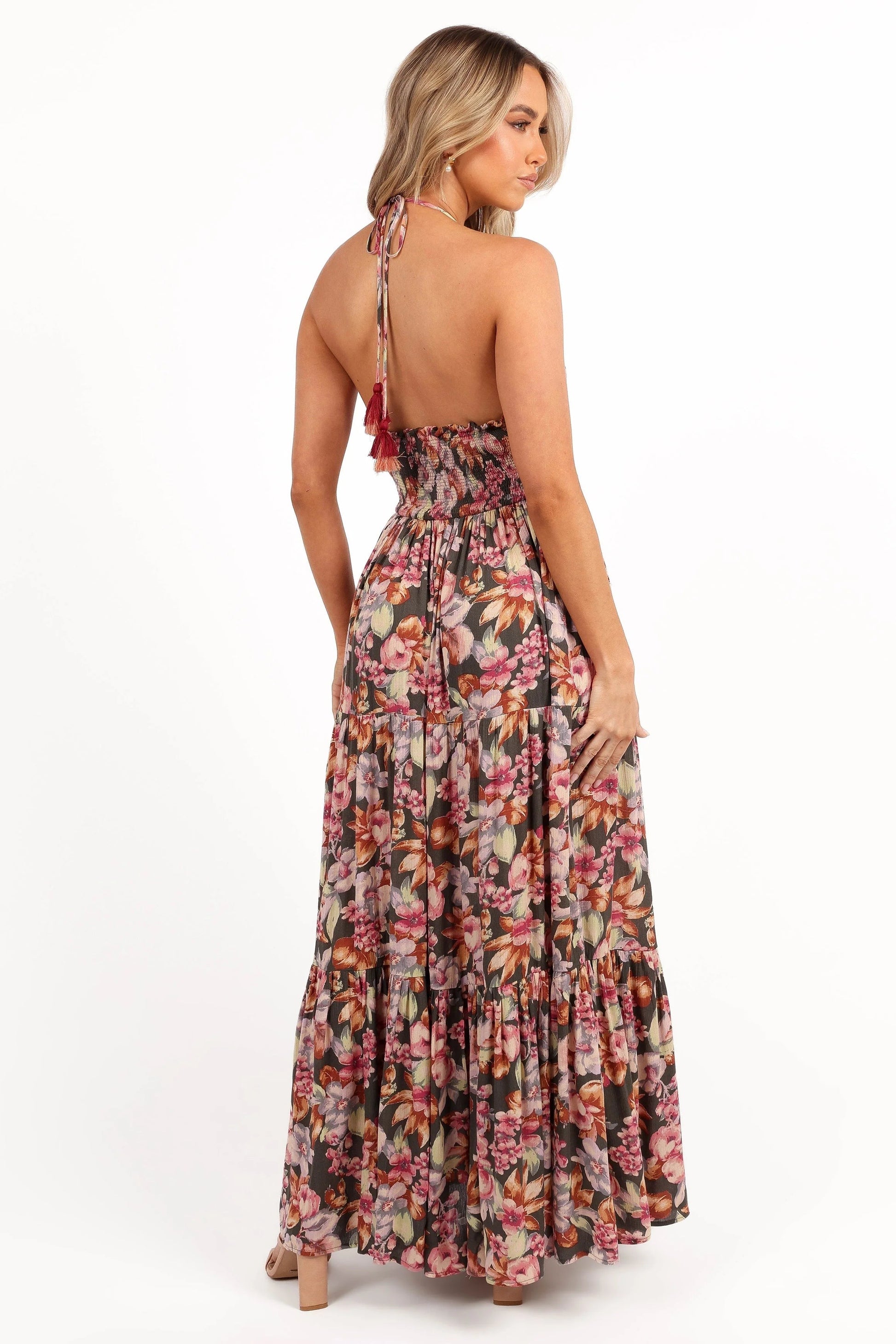 Tassel-Tie Halter Maxi Dress