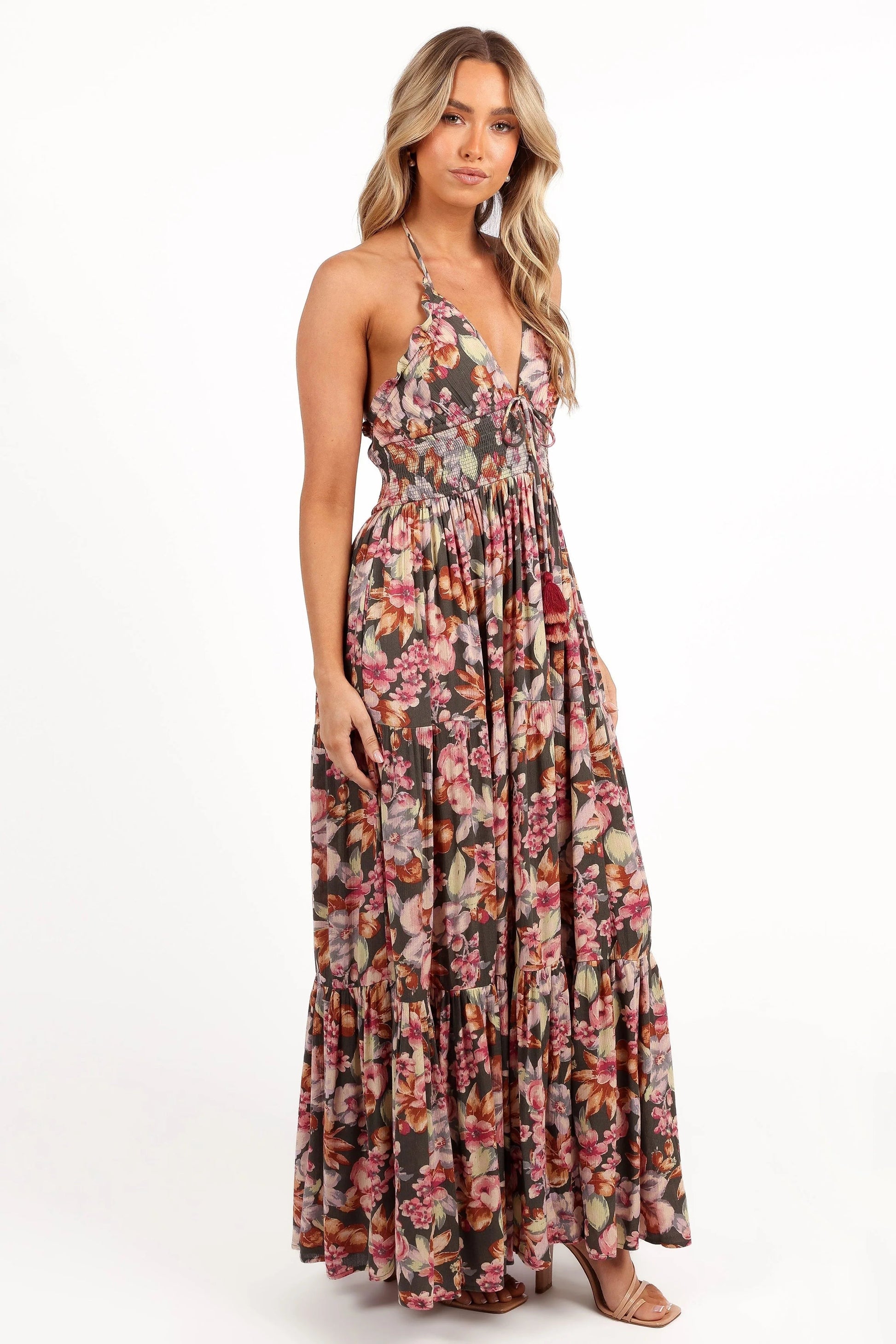 Tassel-Tie Halter Maxi Dress