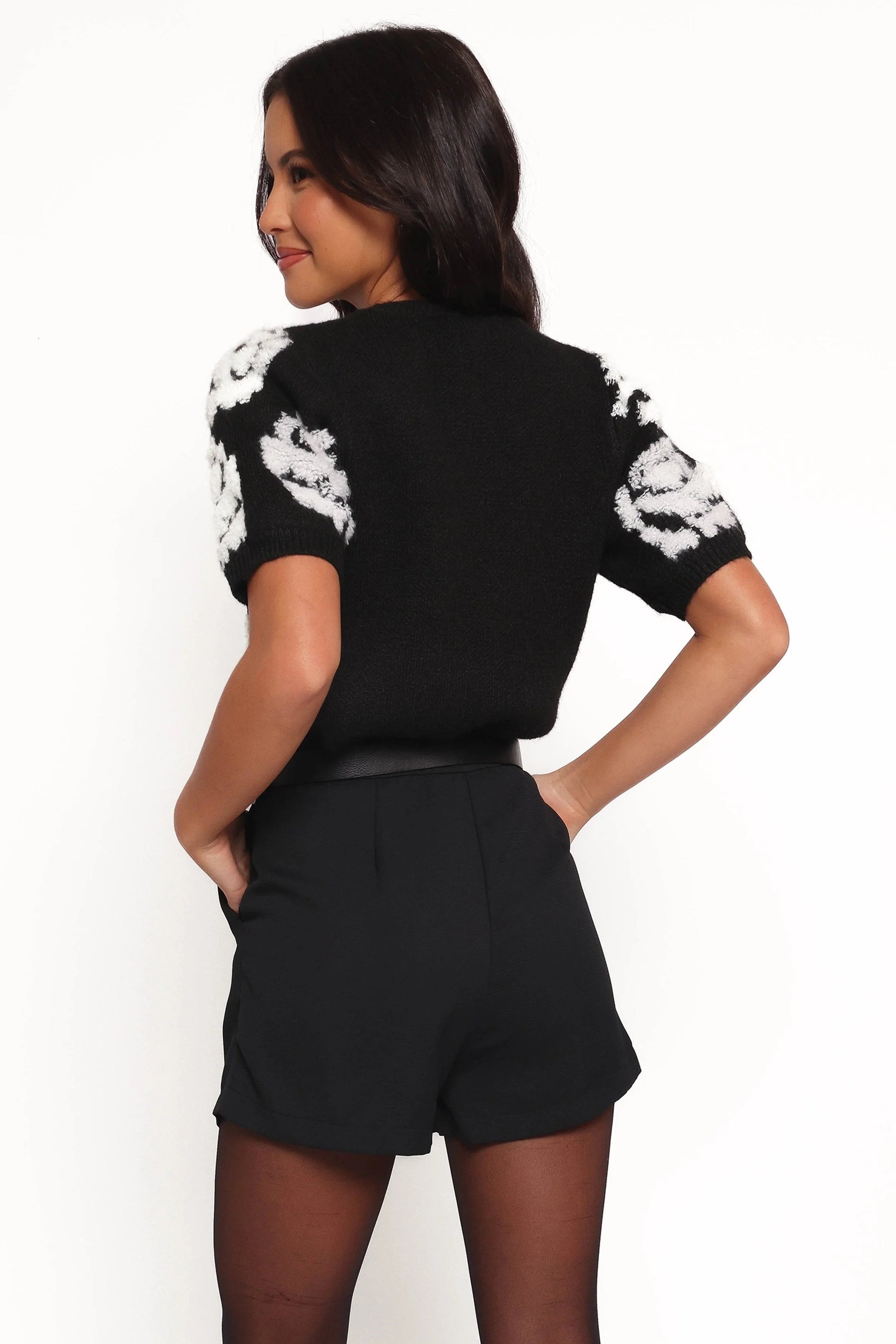 Textured Floral Crop Knit Sweater