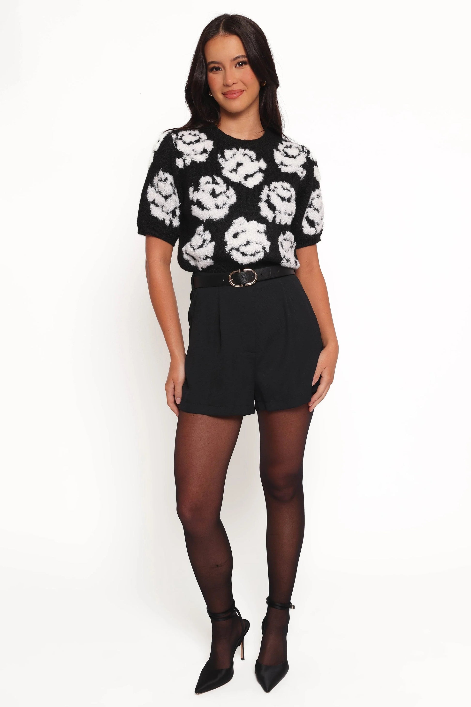 Textured Floral Crop Knit Sweater