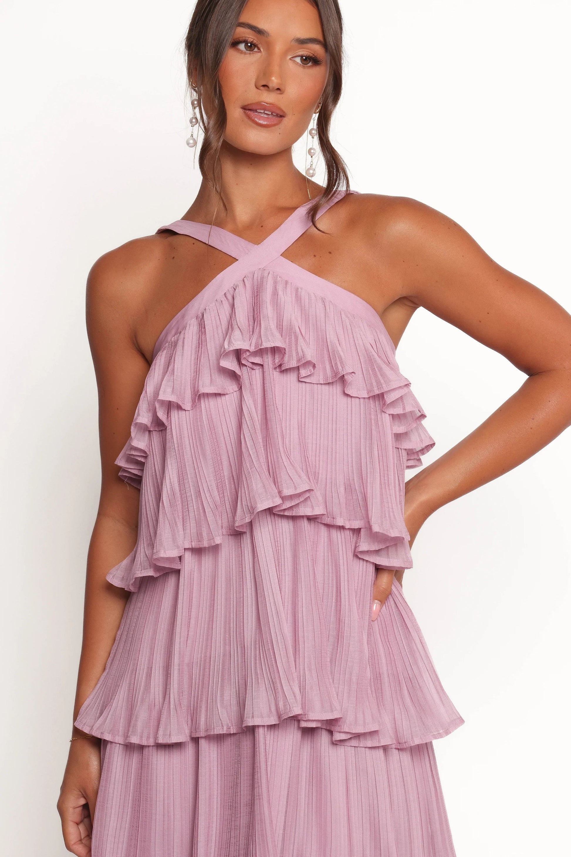 Tiered Halter Midi Dress