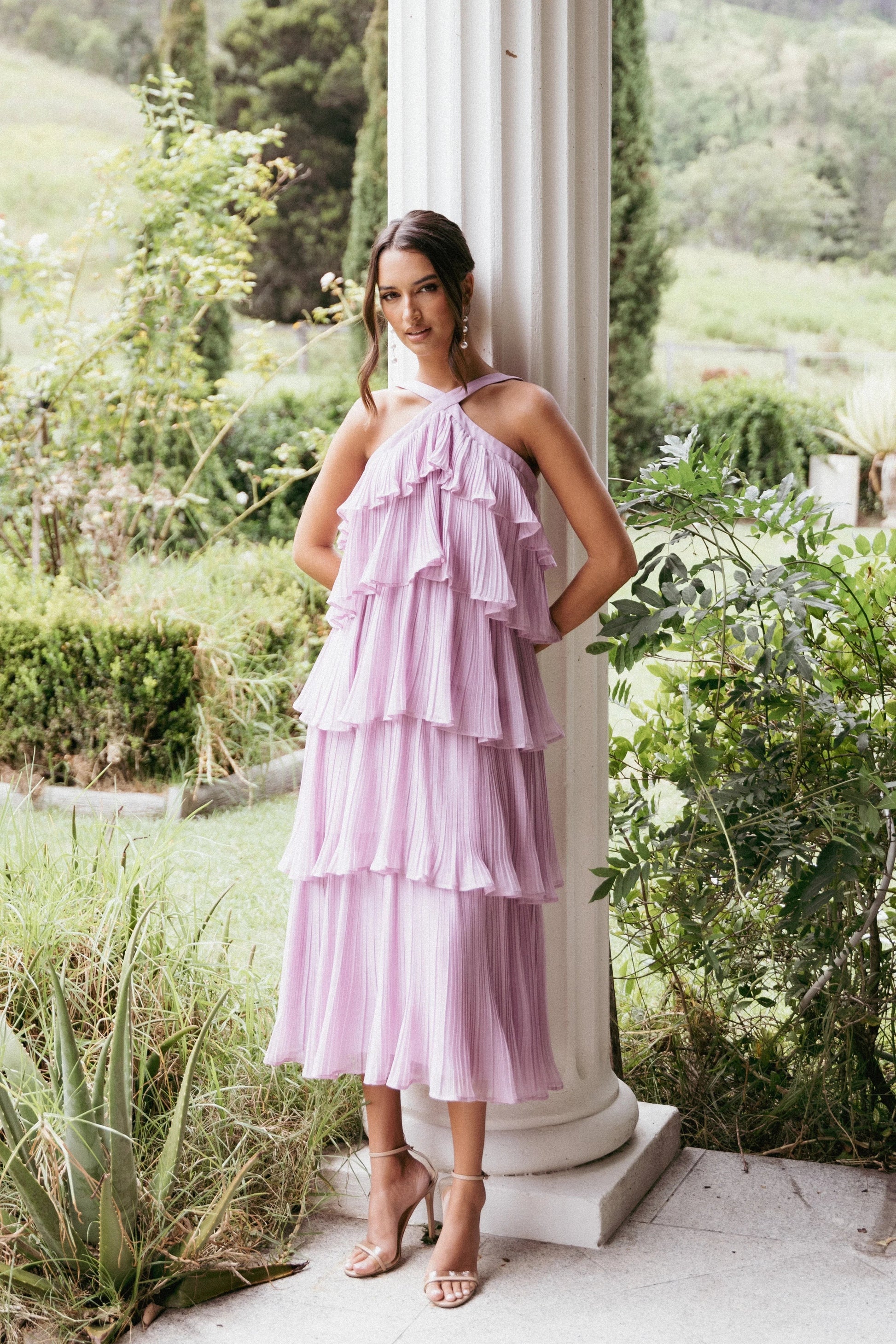 Tiered Halter Midi Dress