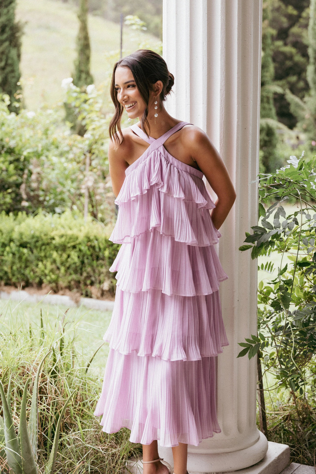 Tiered Halter Midi Dress