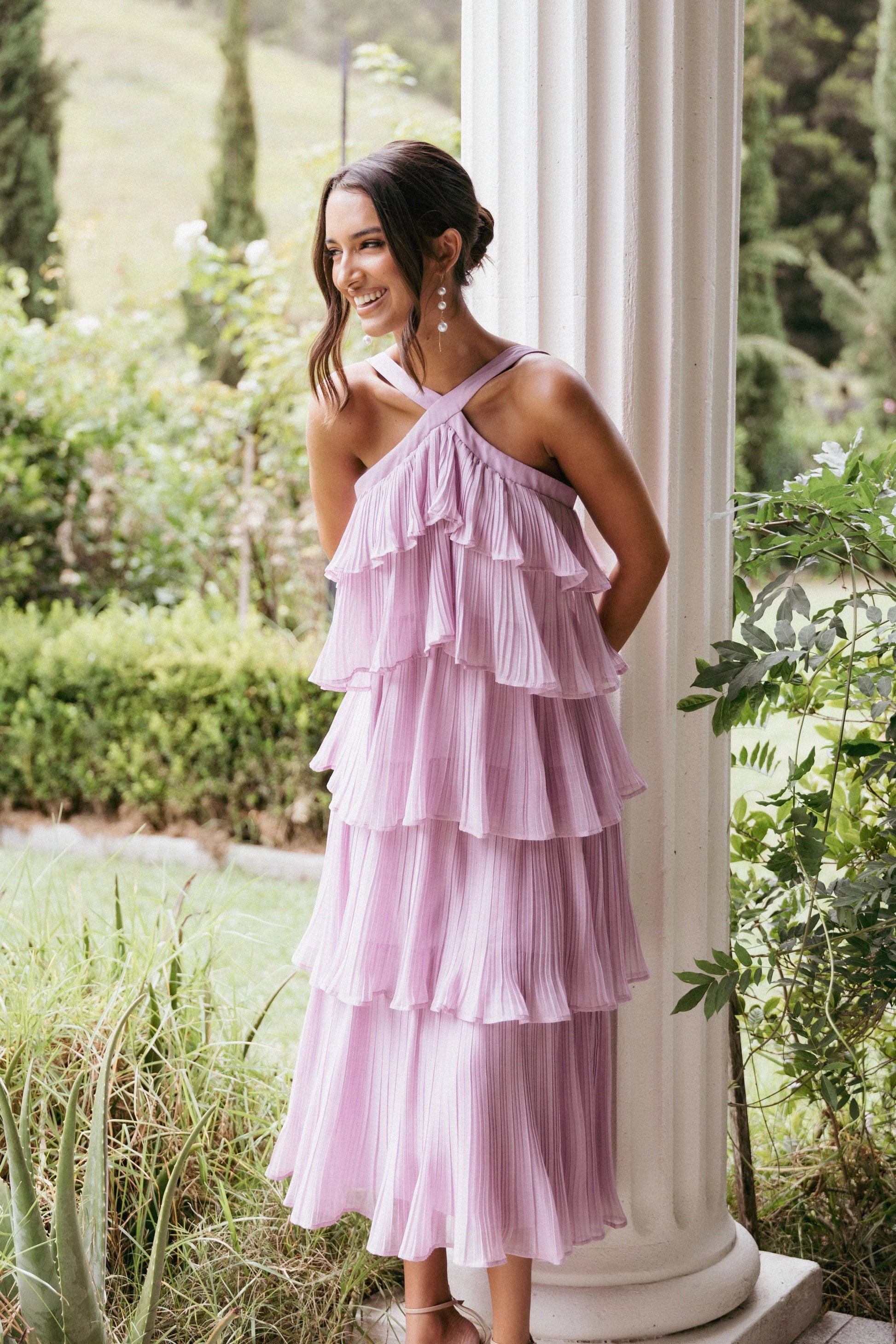 Tiered Halter Midi Dress