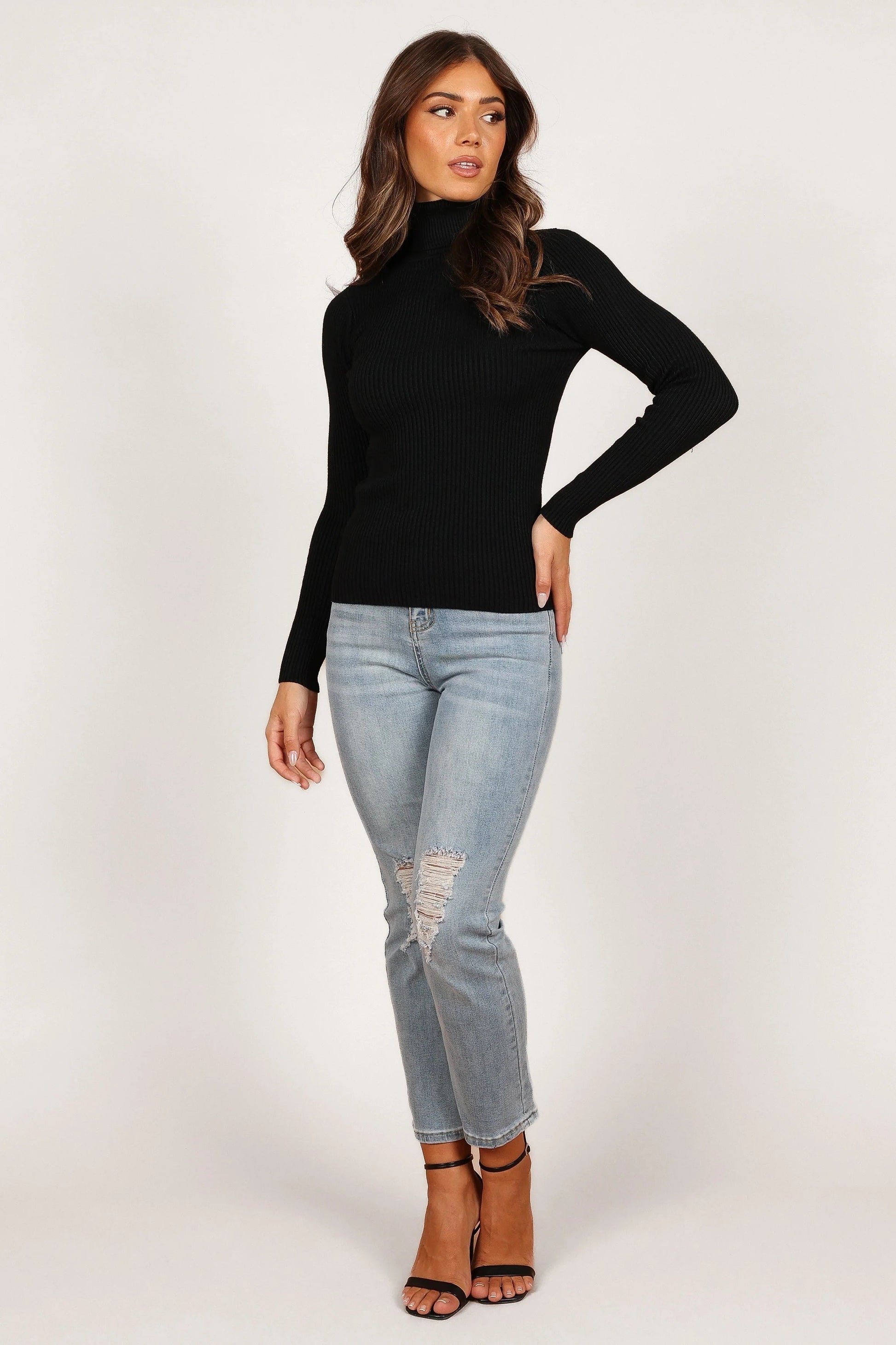 Turtleneck Ribbed Knit Top