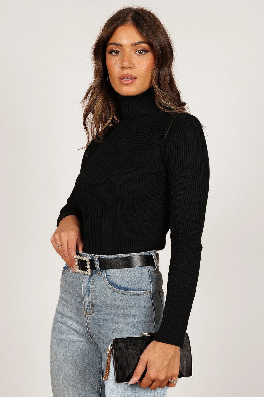 Turtleneck Ribbed Knit Top