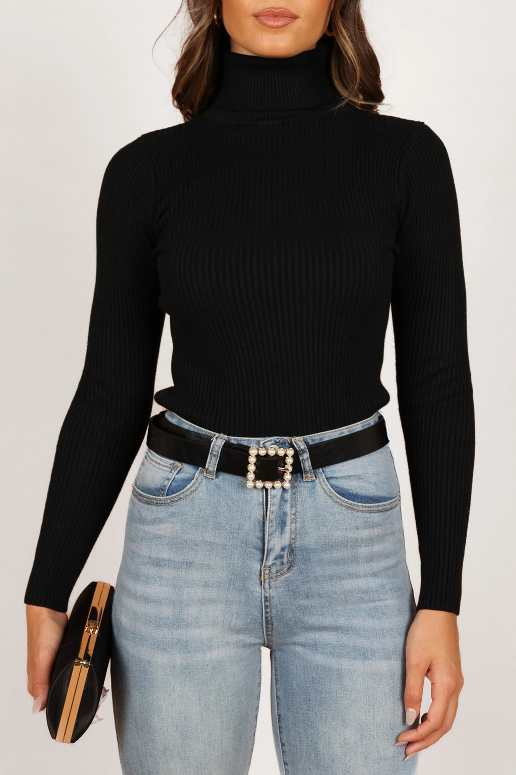 Turtleneck Ribbed Knit Top