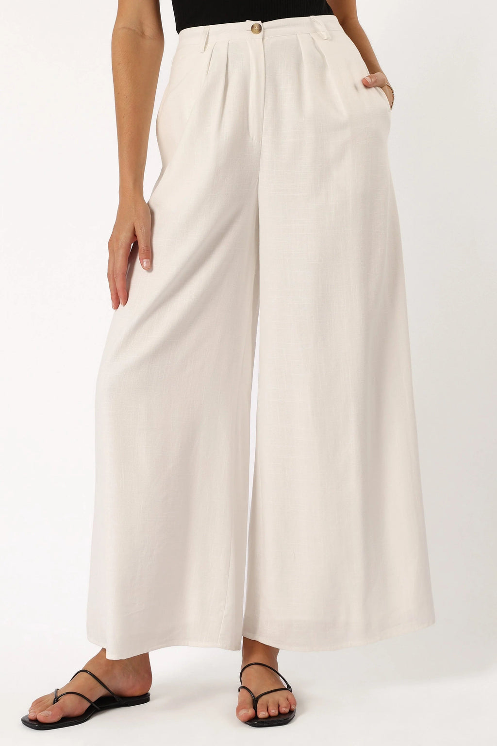 Wide-Leg Front-Pleat High-Waist Pants