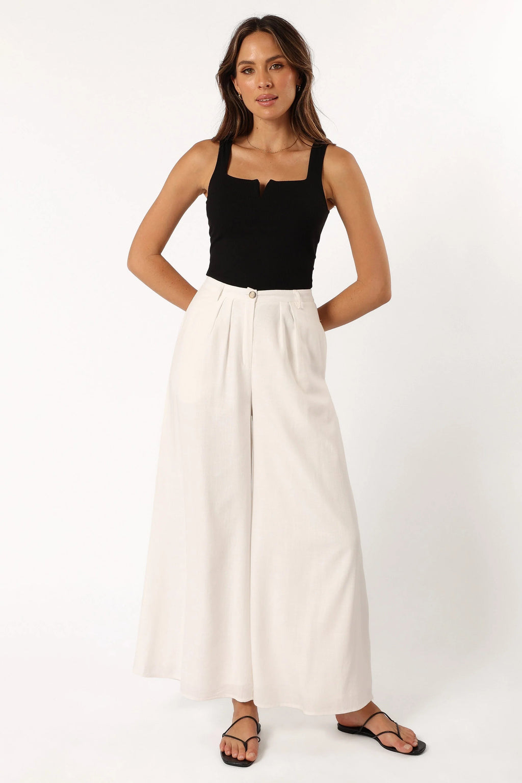 Wide-Leg Front-Pleat High-Waist Pants
