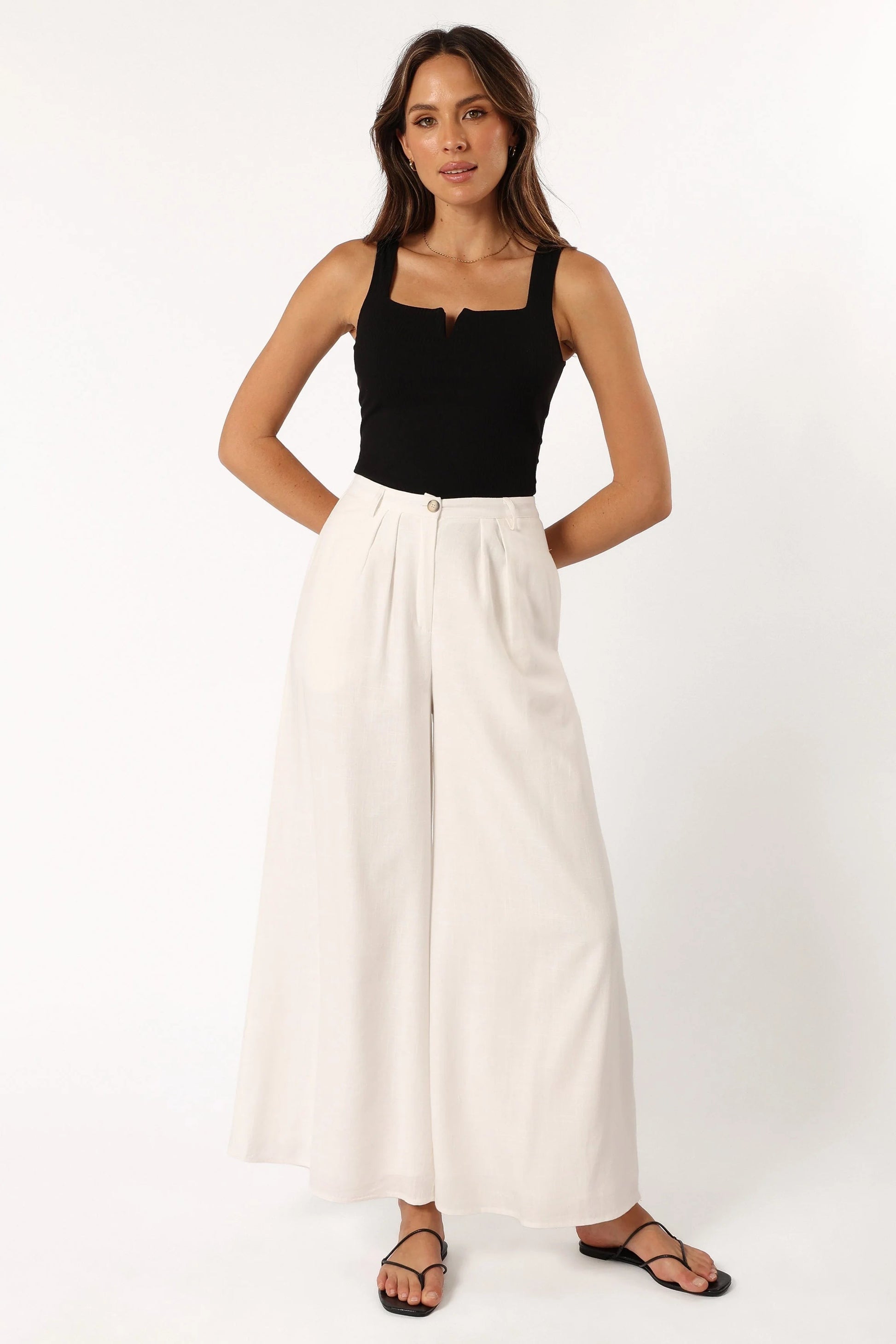 Wide-Leg Front-Pleat High-Waist Pants